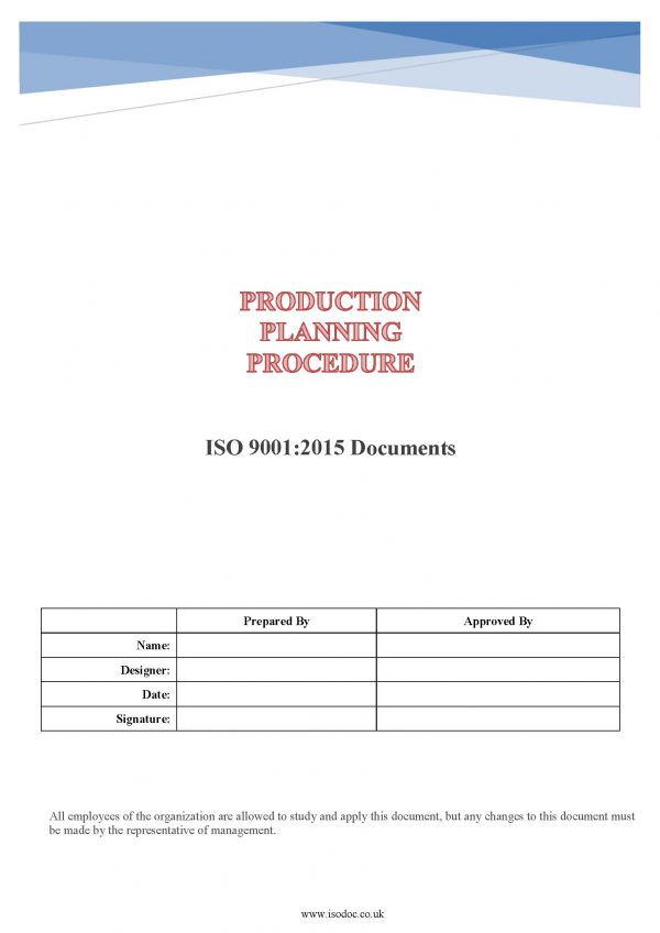 Production Planning Procedure