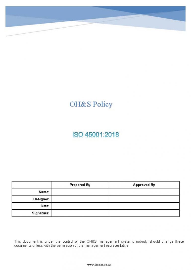 Iso Coverage Form ISO 45001 Policy - ISODOC Documentation Toolkit